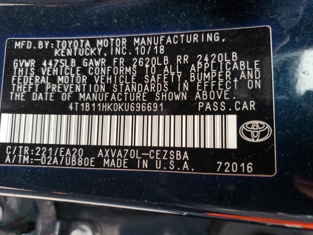 Photo 11 VIN: 4T1B11HK0KU696691 - TOYOTA CAMRY 