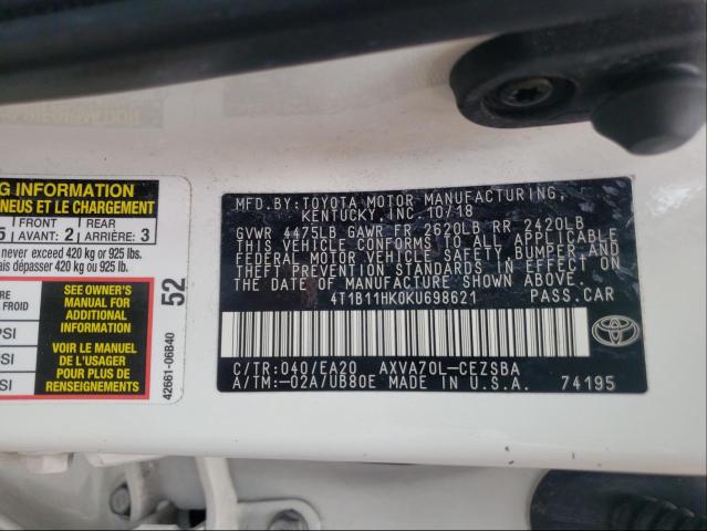 Photo 9 VIN: 4T1B11HK0KU698621 - TOYOTA CAMRY L 