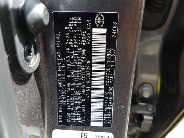 Photo 9 VIN: 4T1B11HK0KU732296 - TOYOTA CAMRY L 