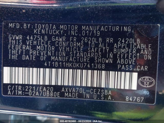 Photo 8 VIN: 4T1B11HK0KU741368 - TOYOTA CAMRY 