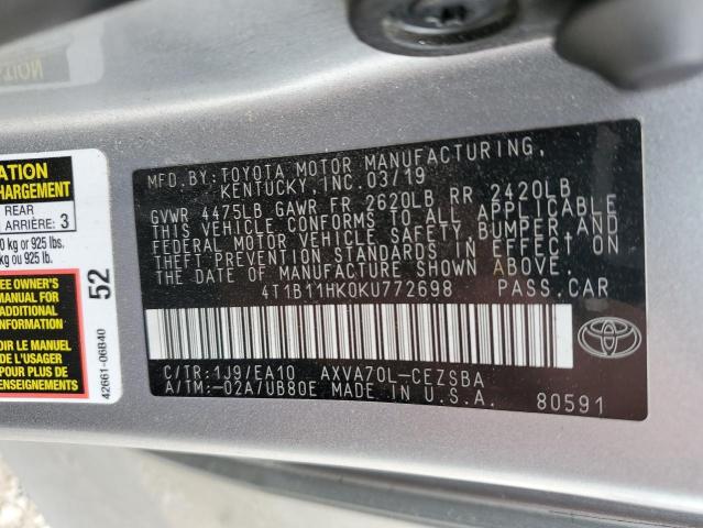 Photo 11 VIN: 4T1B11HK0KU772698 - TOYOTA CAMRY L 