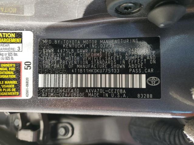 Photo 11 VIN: 4T1B11HK0KU775133 - TOYOTA CAMRY L 