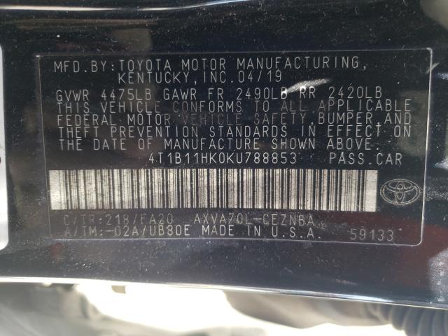 Photo 9 VIN: 4T1B11HK0KU788853 - TOYOTA CAMRY L 