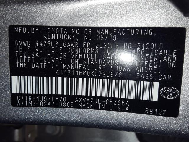 Photo 9 VIN: 4T1B11HK0KU796676 - TOYOTA CAMRY L 