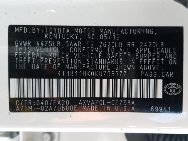 Photo 9 VIN: 4T1B11HK0KU798377 - TOYOTA CAMRY 