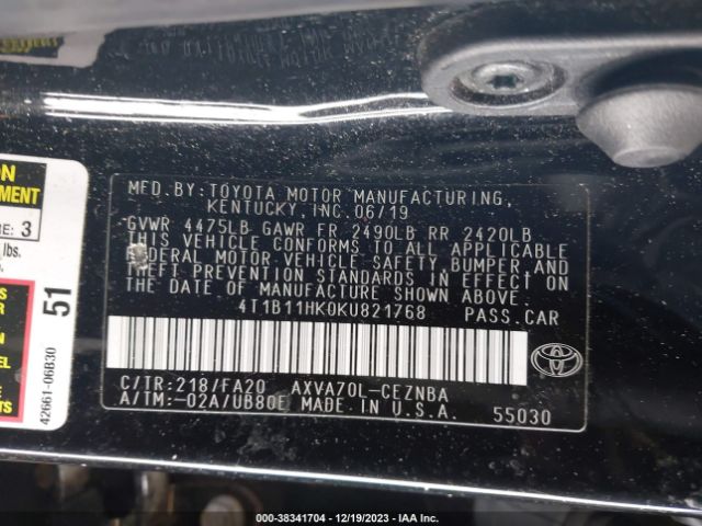 Photo 8 VIN: 4T1B11HK0KU821768 - TOYOTA CAMRY 