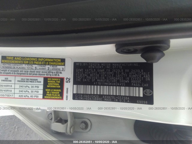 Photo 8 VIN: 4T1B11HK0KU834455 - TOYOTA CAMRY 