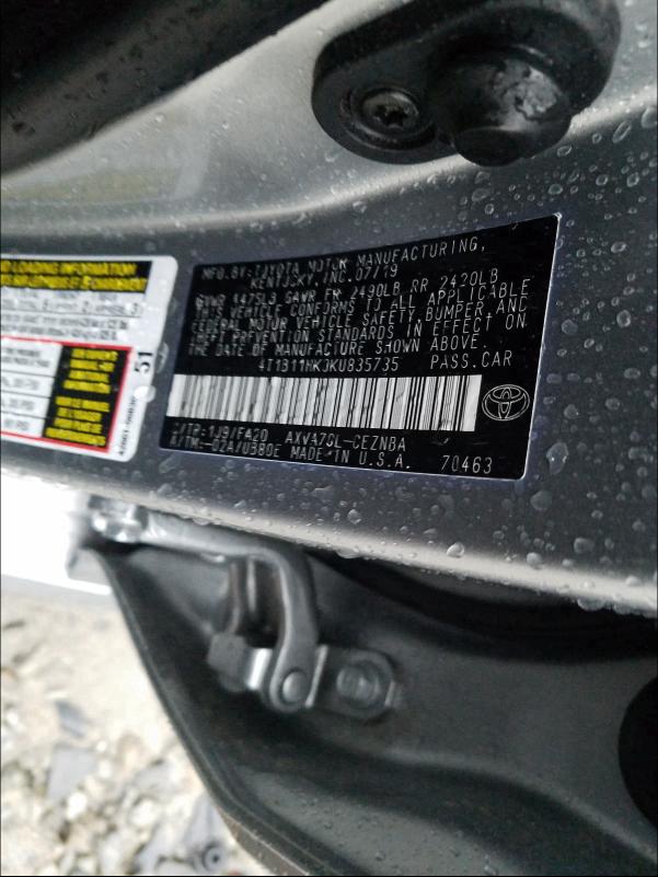 Photo 9 VIN: 4T1B11HK0KU835735 - TOYOTA CAMRY L 