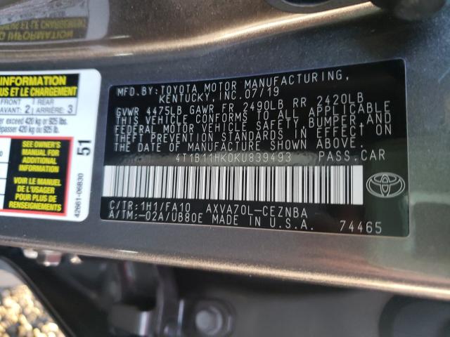 Photo 9 VIN: 4T1B11HK0KU839493 - TOYOTA CAMRY L 