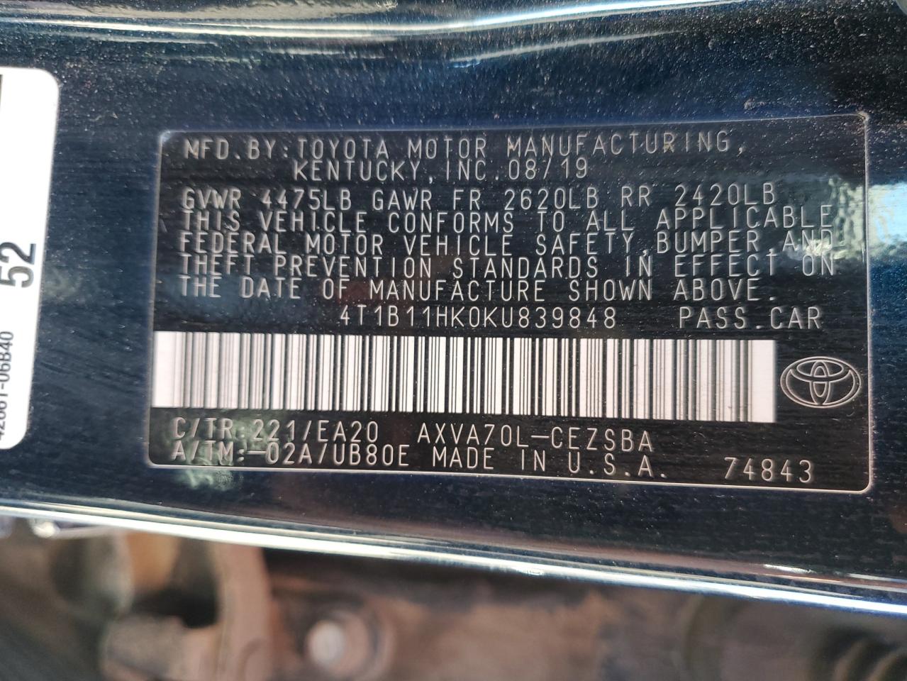 Photo 11 VIN: 4T1B11HK0KU839848 - TOYOTA CAMRY 