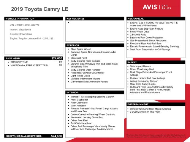 Photo 11 VIN: 4T1B11HK0KU847772 - TOYOTA CAMRY L 