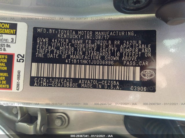 Photo 8 VIN: 4T1B11HK1JU006896 - TOYOTA CAMRY 