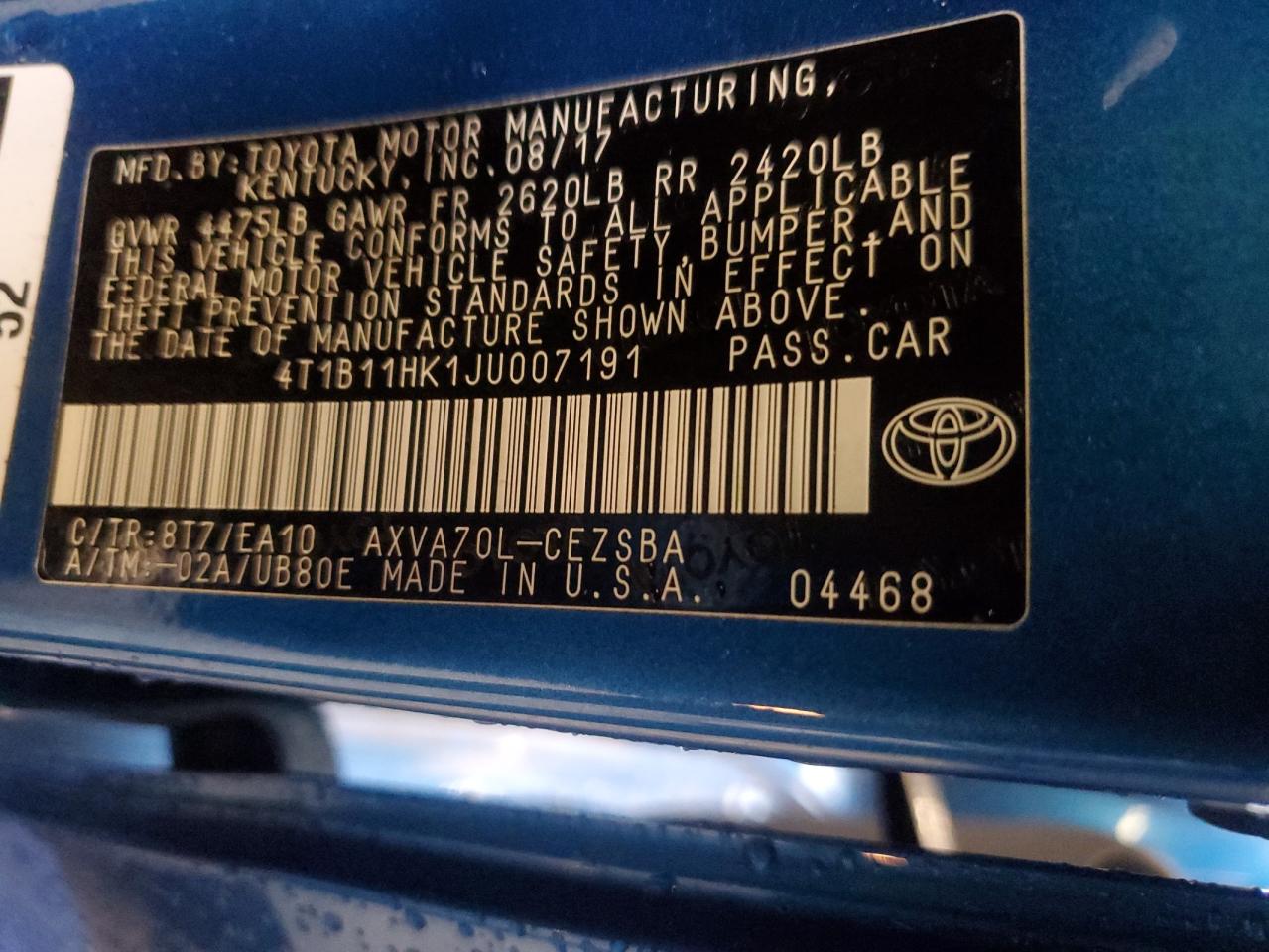 Photo 12 VIN: 4T1B11HK1JU007191 - TOYOTA CAMRY 