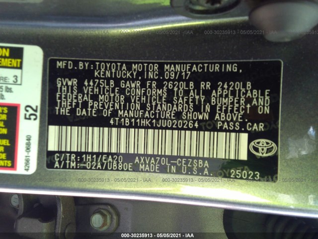 Photo 8 VIN: 4T1B11HK1JU020264 - TOYOTA CAMRY 