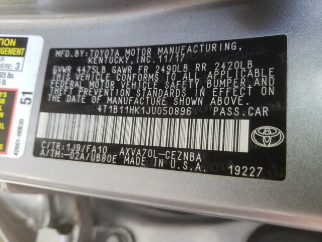 Photo 9 VIN: 4T1B11HK1JU050896 - TOYOTA CAMRY L 