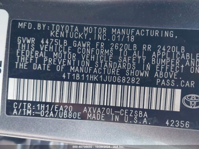 Photo 8 VIN: 4T1B11HK1JU068282 - TOYOTA CAMRY 