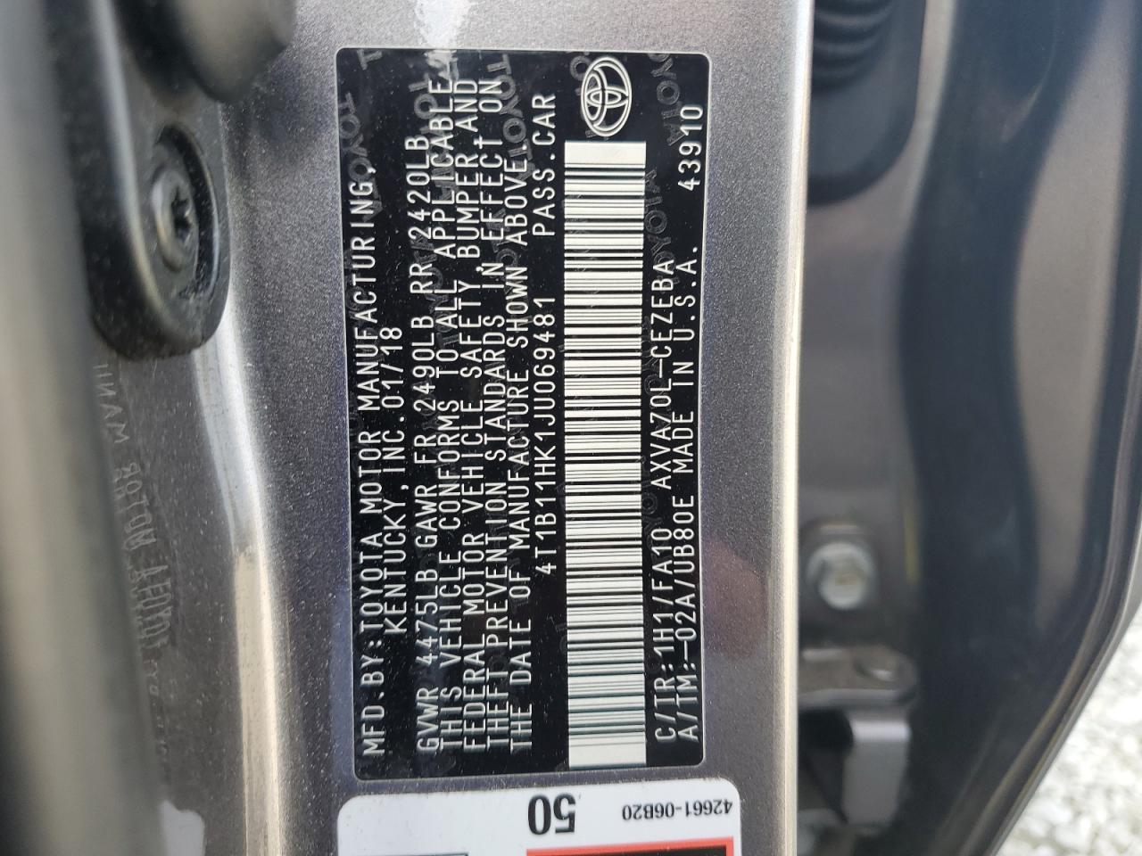 Photo 12 VIN: 4T1B11HK1JU069481 - TOYOTA CAMRY 