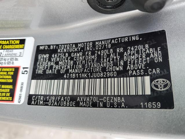 Photo 12 VIN: 4T1B11HK1JU082960 - TOYOTA CAMRY L 