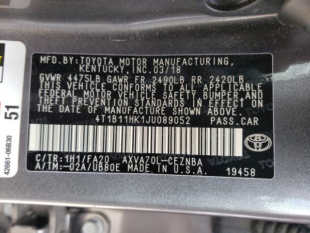 Photo 9 VIN: 4T1B11HK1JU089052 - TOYOTA CAMRY L 