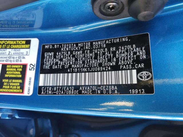 Photo 9 VIN: 4T1B11HK1JU089424 - TOYOTA CAMRY L 