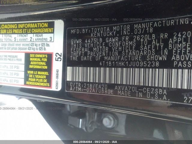 Photo 8 VIN: 4T1B11HK1JU095238 - TOYOTA CAMRY 