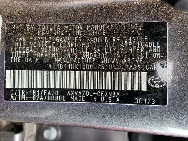 Photo 11 VIN: 4T1B11HK1JU097510 - TOYOTA CAMRY L 