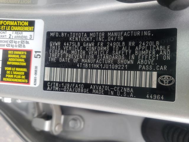 Photo 9 VIN: 4T1B11HK1JU109221 - TOYOTA CAMRY L 