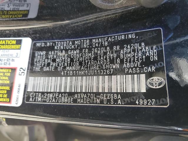 Photo 11 VIN: 4T1B11HK1JU113267 - TOYOTA CAMRY L 