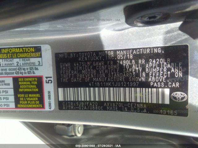 Photo 8 VIN: 4T1B11HK1JU121997 - TOYOTA CAMRY 