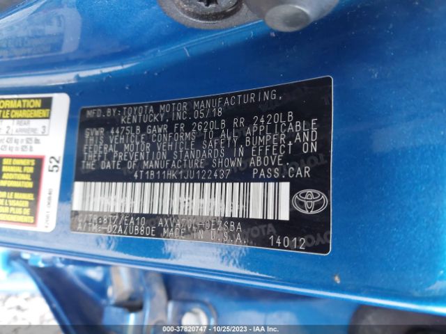 Photo 8 VIN: 4T1B11HK1JU122437 - TOYOTA CAMRY 