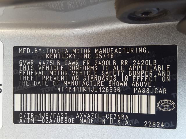 Photo 9 VIN: 4T1B11HK1JU126536 - TOYOTA CAMRY L 