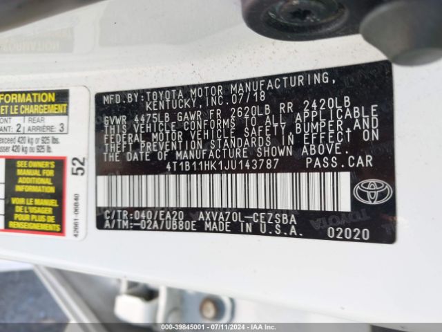 Photo 8 VIN: 4T1B11HK1JU143787 - TOYOTA CAMRY 