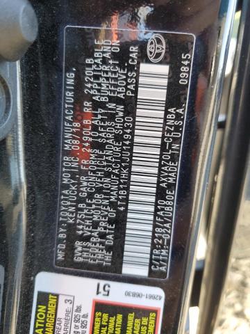 Photo 12 VIN: 4T1B11HK1JU149430 - TOYOTA CAMRY L 