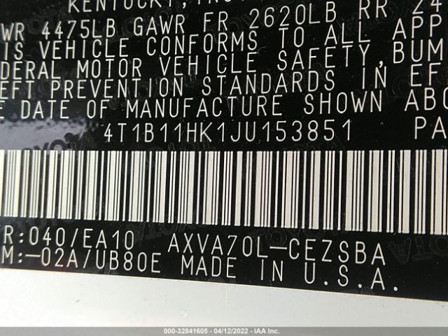 Photo 8 VIN: 4T1B11HK1JU153851 - TOYOTA CAMRY 