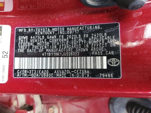 Photo 12 VIN: 4T1B11HK1JU526323 - TOYOTA CAMRY L 