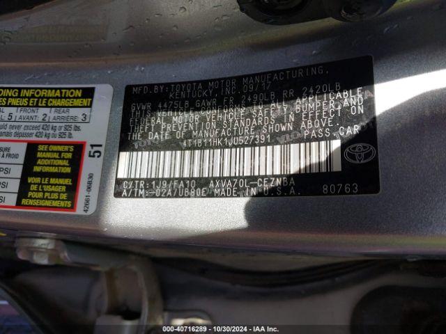 Photo 8 VIN: 4T1B11HK1JU527391 - TOYOTA CAMRY 