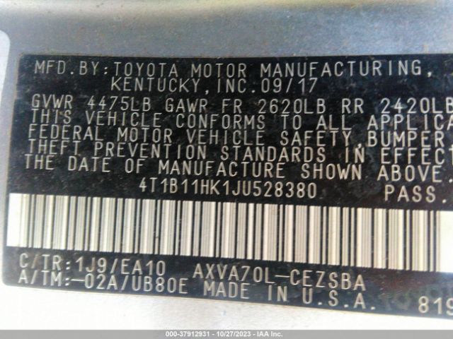 Photo 8 VIN: 4T1B11HK1JU528380 - TOYOTA CAMRY 