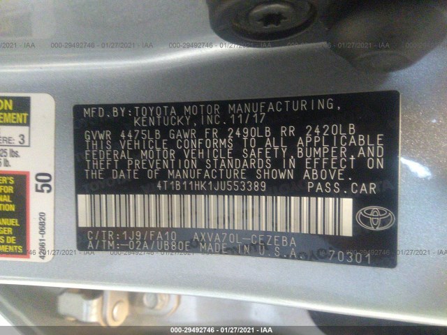 Photo 8 VIN: 4T1B11HK1JU553389 - TOYOTA CAMRY 