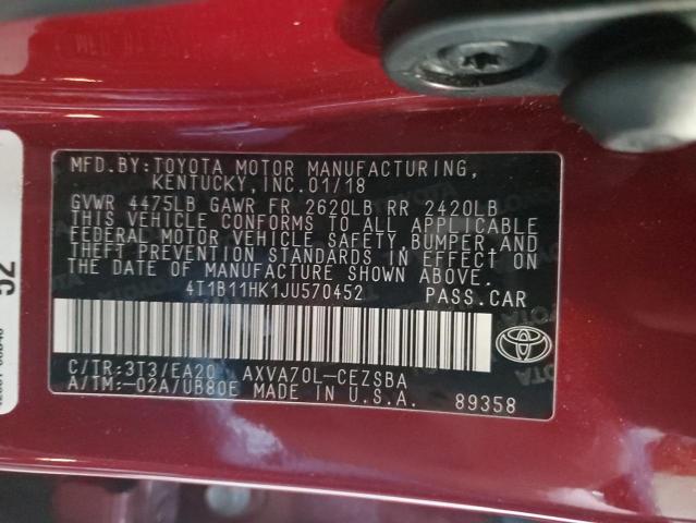 Photo 11 VIN: 4T1B11HK1JU570452 - TOYOTA CAMRY L 