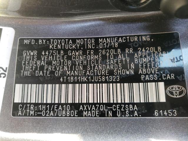 Photo 9 VIN: 4T1B11HK1JU581323 - TOYOTA CAMRY L 