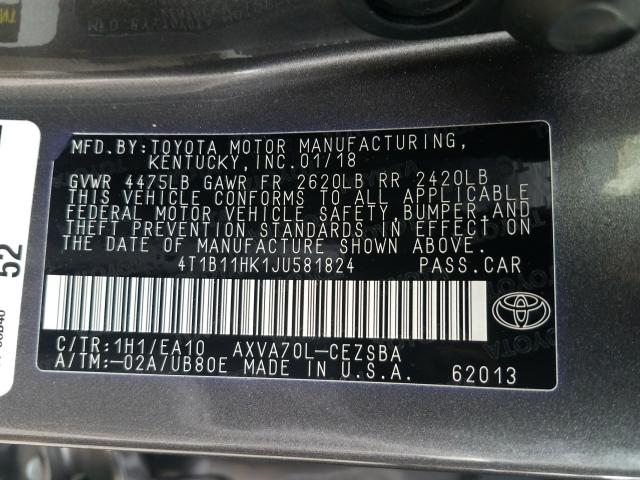 Photo 9 VIN: 4T1B11HK1JU581824 - TOYOTA CAMRY L 