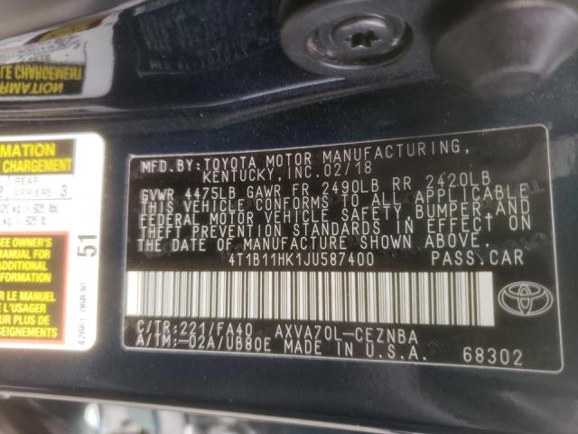 Photo 9 VIN: 4T1B11HK1JU587400 - TOYOTA CAMRY L 