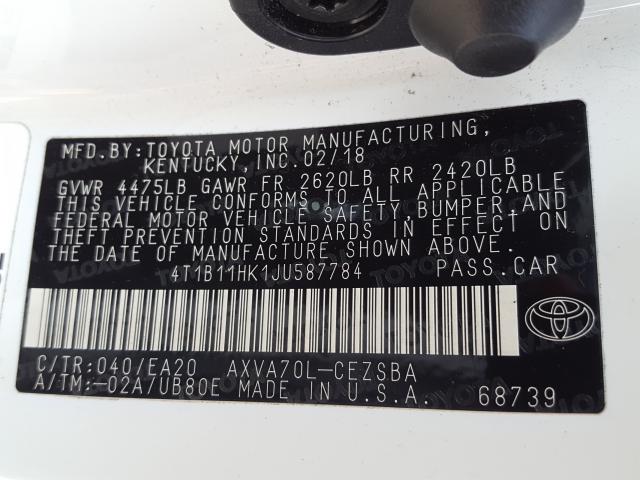 Photo 9 VIN: 4T1B11HK1JU587784 - TOYOTA CAMRY L 