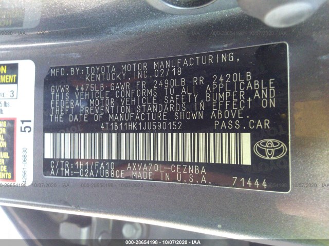 Photo 8 VIN: 4T1B11HK1JU590152 - TOYOTA CAMRY 