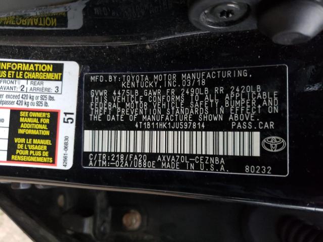 Photo 9 VIN: 4T1B11HK1JU597814 - TOYOTA CAMRY L 