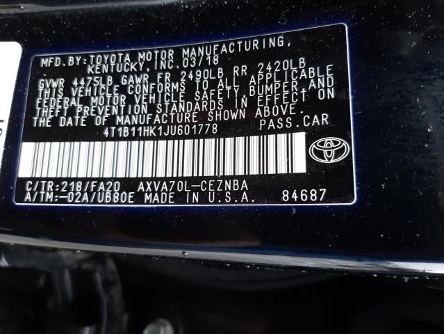 Photo 11 VIN: 4T1B11HK1JU601778 - TOYOTA CAMRY L 