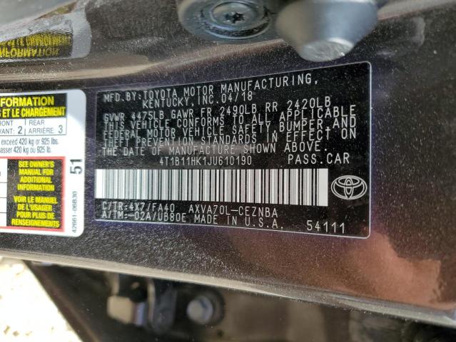 Photo 12 VIN: 4T1B11HK1JU610190 - TOYOTA CAMRY L 