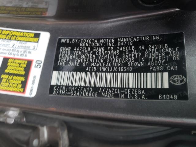 Photo 9 VIN: 4T1B11HK1JU616510 - TOYOTA CAMRY L 