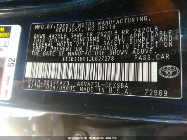 Photo 8 VIN: 4T1B11HK1JU627278 - TOYOTA CAMRY 