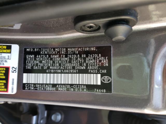 Photo 9 VIN: 4T1B11HK1JU628561 - TOYOTA CAMRY L 